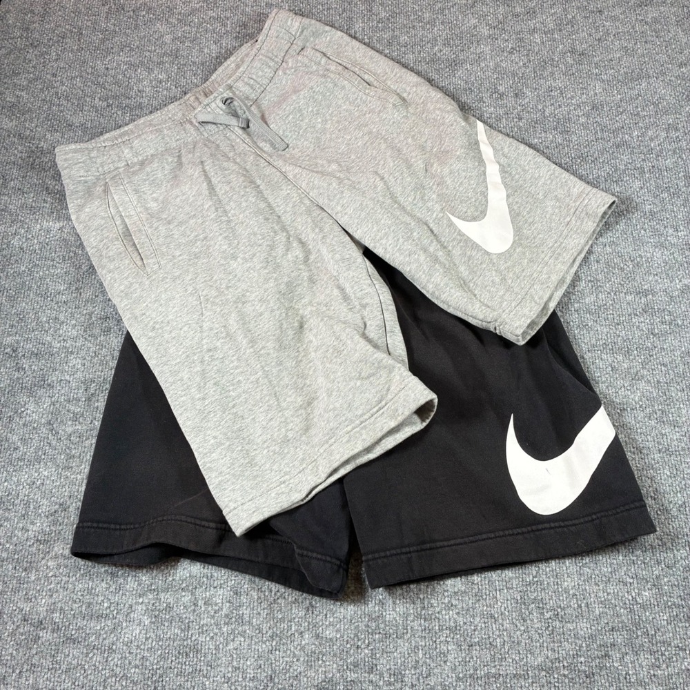 Nike Fleece Shorts Lot 2 Mens S Gray Black Big Swoosh Drawstring Pockets